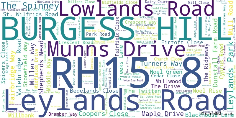 A word cloud for the RH15 8 postcode